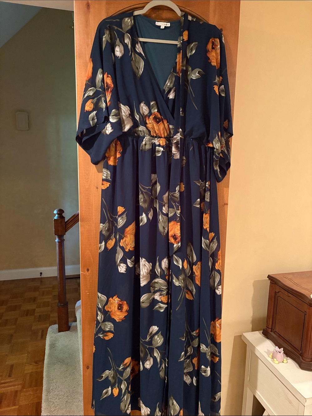 Dark Green Baltic Born Brand Floral Maxi Dress with Orange Rose Print